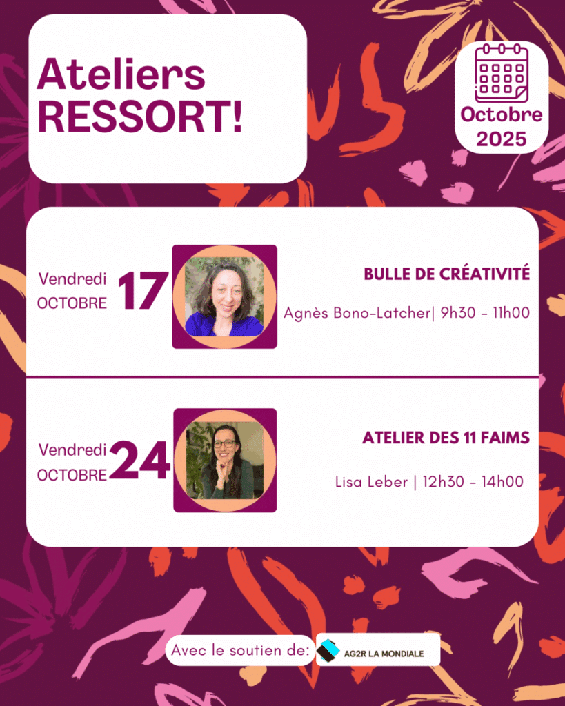 Calendrier des ateliers en ligne sur le deuil RESSORT! Octobre 2025